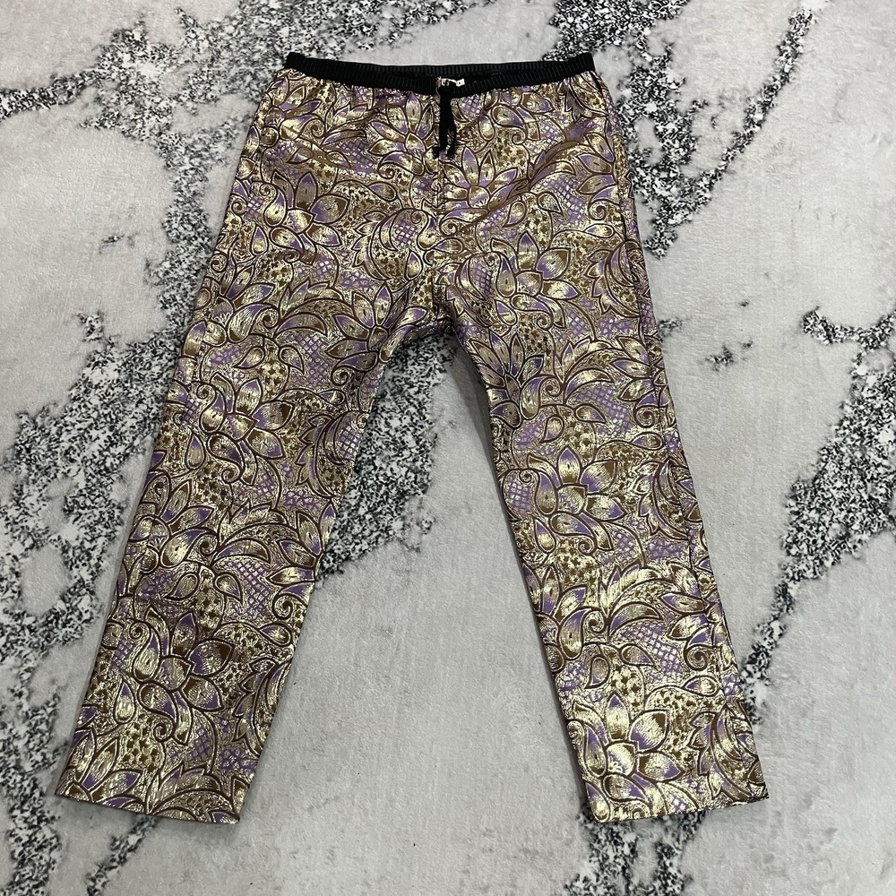 Marni at H&M Metallic Gold Purple Brocade Jacquard Pants Womens Size 6